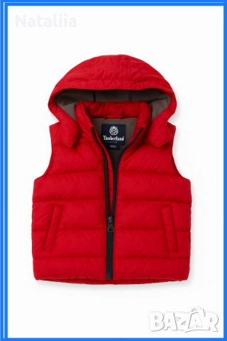 Оригинална жилетка Timberland – 9 месеца / 71 см, червена с топла подплата