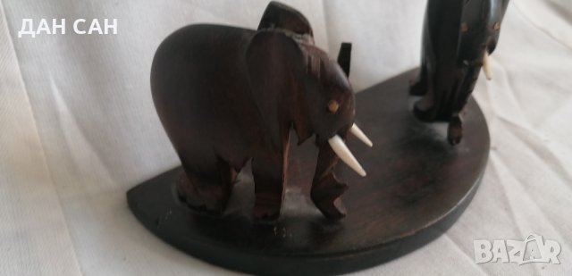 Абанос дърворезба африкански слонове бивници кост, снимка 4 - Други ценни предмети - 31318976