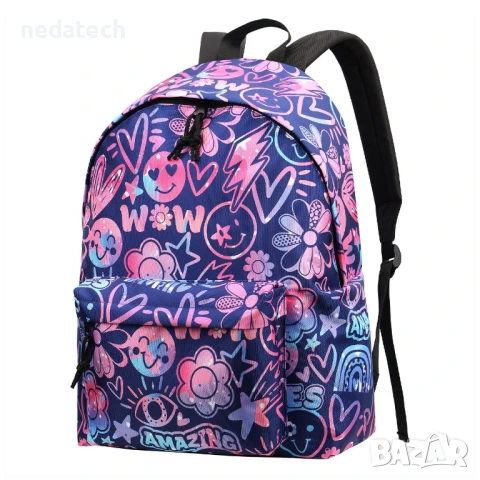 Ученическа раница с розови детайли, 32x14x42см., снимка 2 - Ученически пособия, канцеларски материали - 51415110