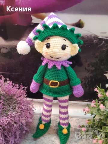 Плетена играчка Елф, Плетени, ръчно изработени, Подарък за Коледа, снимка 6 - Плюшени играчки - 52064356