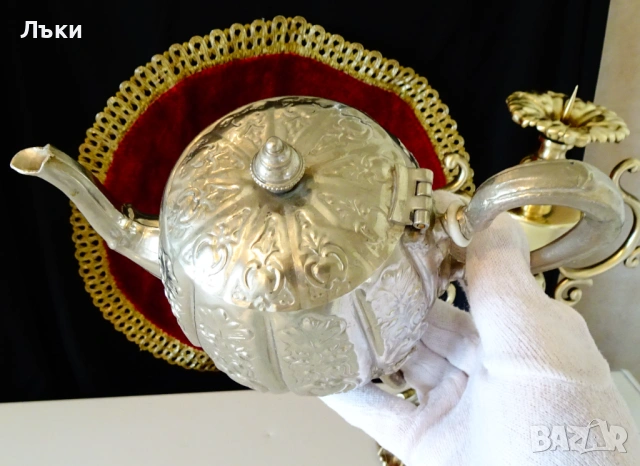 Посребрен меден чайник,кана,ковани орнаменти Шефилд,печат. , снимка 10 - Антикварни и старинни предмети - 54271452