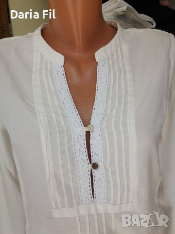 Красива бяла риза/блуза с дантела и копченца на бюста, снимка 2 - Ризи - 36562446