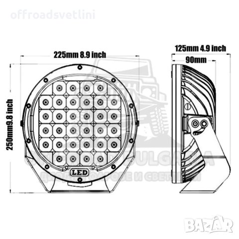 ЛЕД прожектор 9" (225мм) 185W 12V/24V, тип "пита", лъч до 250м, снимка 2 - Аксесоари и консумативи - 40394691