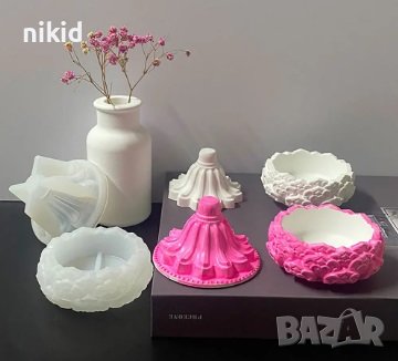 3D 2 части свещник поставка за свещ свещи кутия с капак силиконов молд форма смола гипс шоколад , снимка 2 - Форми - 44329890