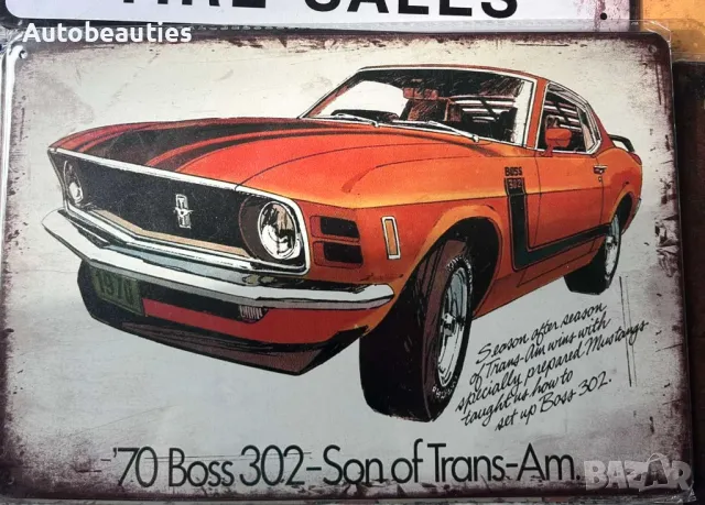 Винтиж метален плакет Mustang Boss 302