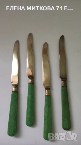 Старинни месингови десертни прибори с перлено-зелена бакелитова дръжка-в стил Арт Деко, снимка 10 - Антикварни и старинни предмети - 52564869