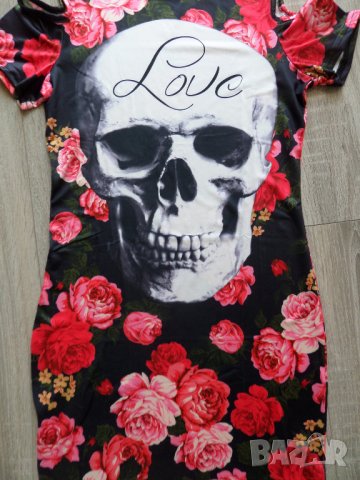  Рокля череп с отворени рамене , снимка 10 - Рокли - 36741463