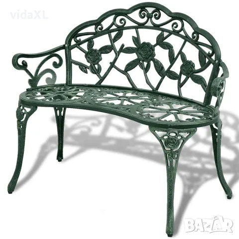 vidaXL Градинска пейка, 100 см, лят алуминий, зелена