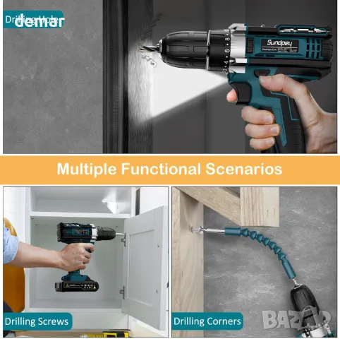 Sundpey 21V Електрическа бормашина Винтоверт с 2 батерии 2,0 Ah, LED светлина и нивелир, 2 скорости, снимка 6 - Винтоверти - 47524255