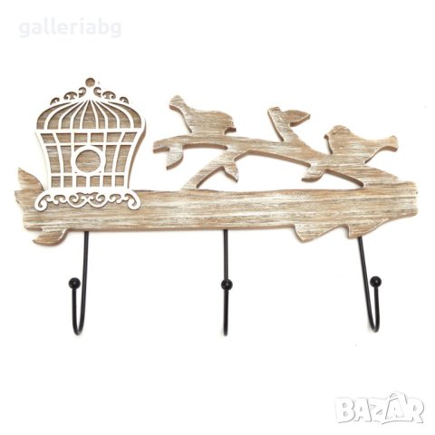Декоративна закачалка с форма на кафез и птички на клон