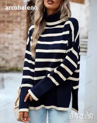 Дамски ежедневен раиран плетен пуловер, 5цвята , снимка 13 - Блузи с дълъг ръкав и пуловери - 48005679