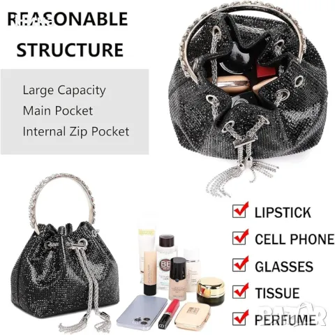 Мека блестяща чанта All Around Diamante, снимка 7 - Чанти - 49832939