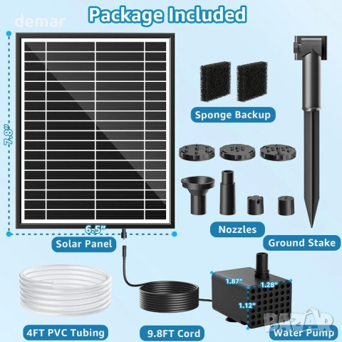 Соларна помпа за фонтан 5.5W с 3M захранващ кабел, 5 режима на пръскане, снимка 6 - Други - 53949496