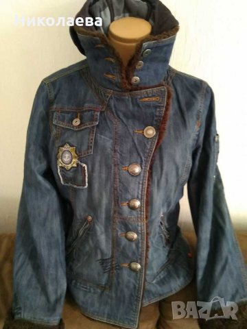 Къса шуба-деним с отделяща се подплата,L/XL, снимка 2 - Якета - 30905397