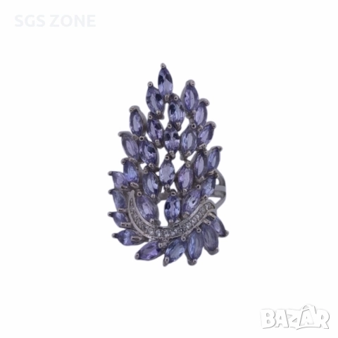 ОРИГИНАЛЕН СРЕБЪРЕН ПРЪСТЕН С ТАНЗАНИТ, снимка 4 - Пръстени - 52403346