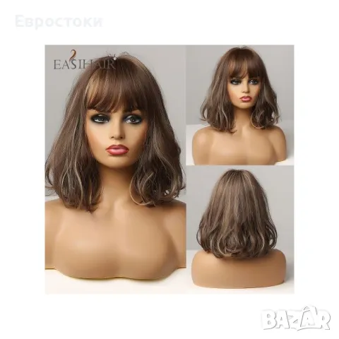 EASIHAIR SS157-2. Синтетични перуки със средна дължина, златисто русо омбре с бретон