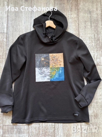 Нов черен спортен дамски оригинален черен суичър блуза с качулка лице , снимка 2 - Суичъри - 52553270