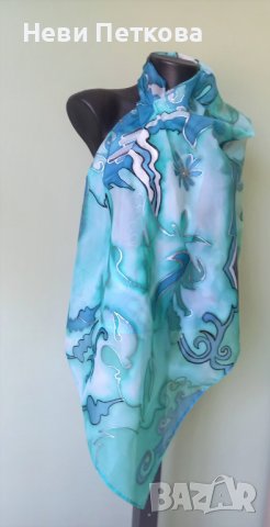 Рисуван копринен шал ВИТРАЖ 2, снимка 4 - Шалове - 37960356