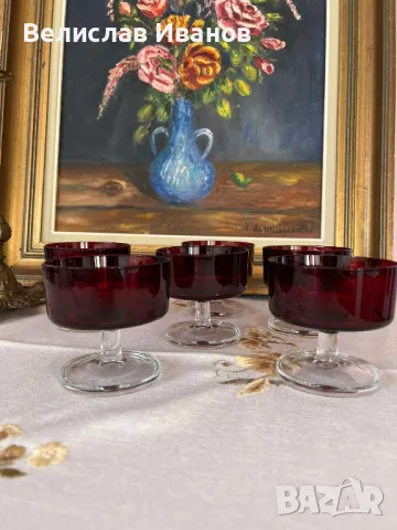 LUMINARC "Ruby Red cavalier".Ретро рубинено червени чаши за шампанско 8 броя. Отлично състояние., снимка 5 - Антикварни и старинни предмети - 48912505