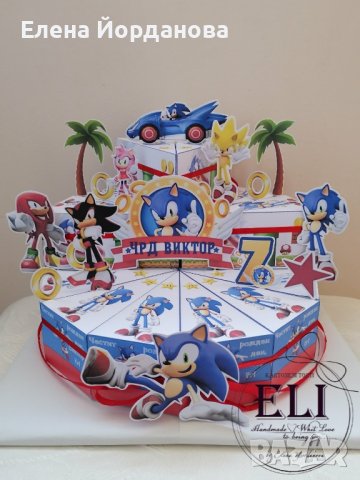 Картонена торта Соник, снимка 3 - Декорация - 44380109