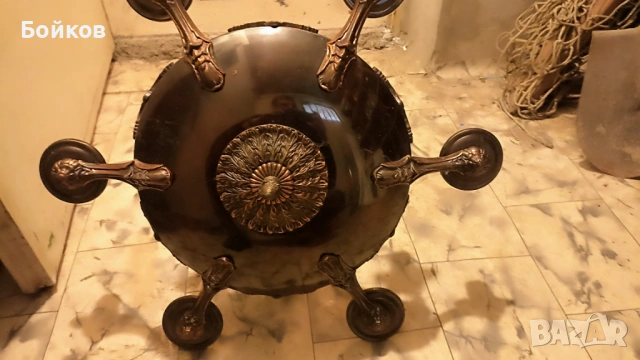 Масивен антикварен полилей от месинг/бронз – 6 светлини, винтидж стил