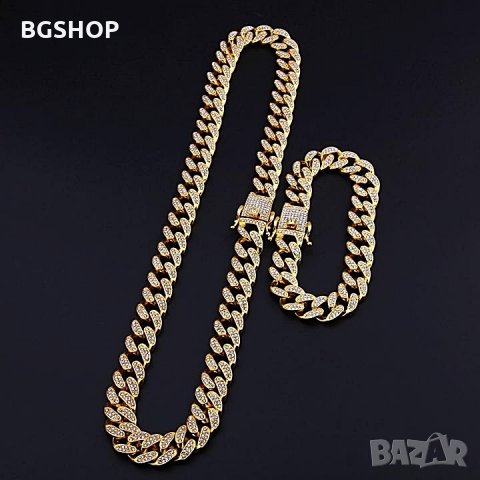 Bling Bling Хип-хоп ланец и гривна - Комплект Gold, снимка 2 - Бижутерийни комплекти - 30410178
