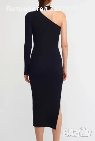 Черна рокля Zara един ръкав дълъг без цепка изразана, снимка 2 - Рокли - 47480863