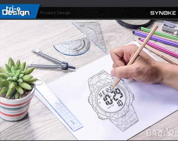 SYNOKE Моден ретро Спортен водоустойчив мъжки часовник Многофункционален, снимка 15 - Мъжки - 44177538