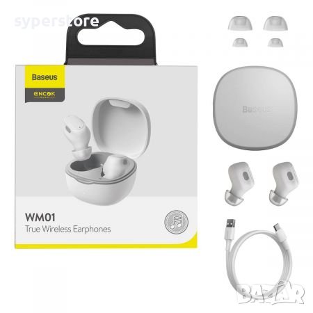 Слушалки безжични Bluetooth Baseus Encok WM01 TWS Тип Тапи за уши Бели Earbuds, снимка 3 - Слушалки и портативни колонки - 38545451