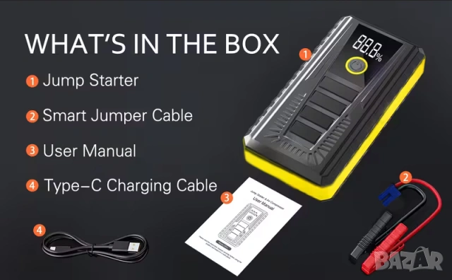 Компактно стартерно устройство за подпомагане акумулатора на автомобила, 1200A , снимка 3 - Аксесоари и консумативи - 54098544