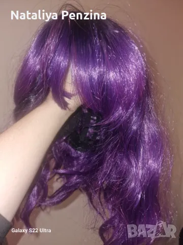 Лилава вълниста перука с бритон, снимка 5 - Аксесоари за коса - 48828728