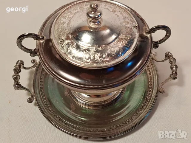 ретро посребрена захарница с поднос   7/2, снимка 3 - Аксесоари за кухня - 49775319