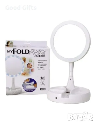 Двустранно сгъваемо LED огледало, Козметично, 10х увеличение , снимка 4 - Комплекти и лотове - 48692233