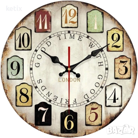 Винтидж стенен часовник от дърво,30см