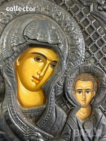 Сребърна икона - Богородица с Младенеца. №8100, снимка 8 - Антикварни и старинни предмети - 54193967