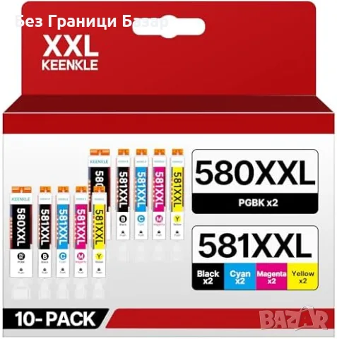 Нови 10 броя мастилници Canon PIXMA PGI-580 CLI-581 XXL черни и цветни касети тонер принтер мастило