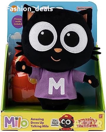 Плюшена играчка Черна котка Майло Milo сменяемо облекло на пожарникар