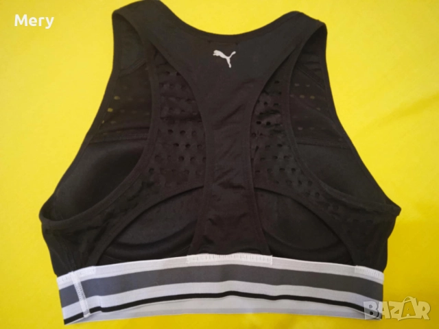Puma - Спортен черен топ, бюстие със златисто лого, снимка 3 - Корсети, бюстиета, топове - 52336964