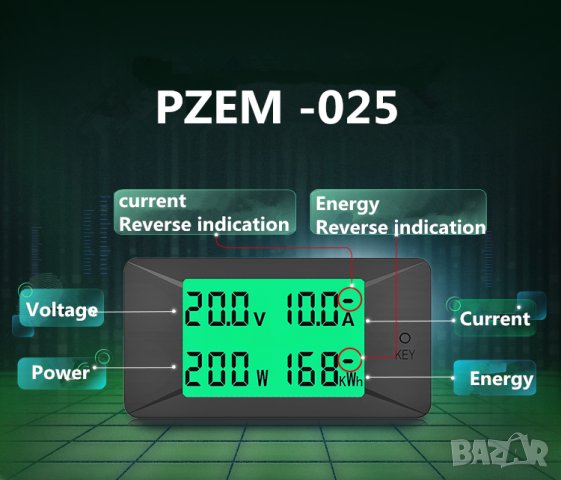 Волтметър Peacefair PZEM-025 DC 0-300V 50A, снимка 3 - Друга електроника - 38001336