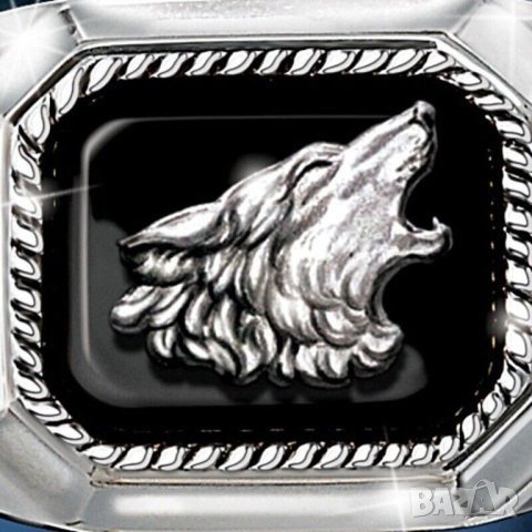 Мъжки пръстен с циркон и вълча глава, снимка 3 - Пръстени - 42112555