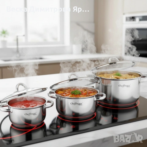 Тенджера от неръждаема стомана Cheffinger с индукционно дъно и стъклен капак, снимка 4 - Съдове за готвене - 53227842