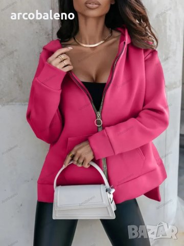 Дамски свободен ежедневен суичър с джоб и цип с качулка, 3цвята, снимка 4 - Суичъри - 42380746