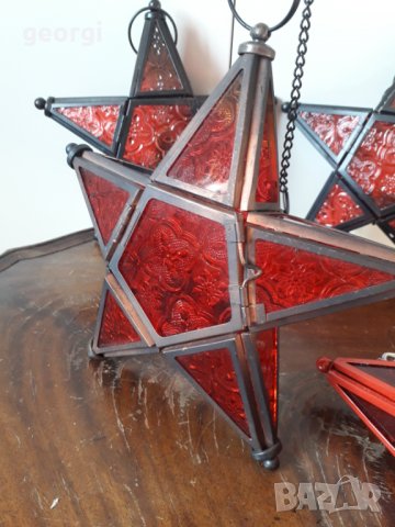 Коледен стъклен витражен фенер звезда, снимка 2 - Декорация за дома - 34150274