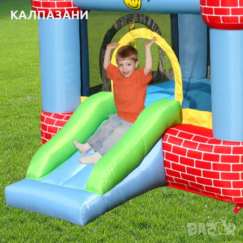 HAPPY HOP Батут замък с пързалка, топки и помпа 325x300x220 9112, снимка 10 - Надуваеми играчки - 50446874