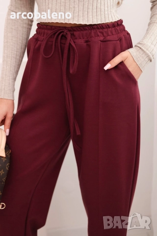 Елегантни дамски панталони с висока талия и връзка на талията, 5цвята , снимка 5 - Панталони - 52632114