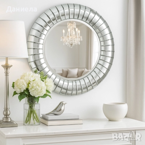 Кръгло декоративно огледало с фасетирана рамка, снимка 3 - Други стоки за дома - 51733946
