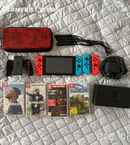 Nintendo Switch + допълнителени контролери + игри + аксесоари