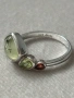 Марков сребърен пръстен с естествени камъни зелен рутилов кварц, перидот и гранат , снимка 1