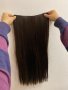 Екстеншън права кестенява коса ред с клипси 55см синтетика, снимка 2
