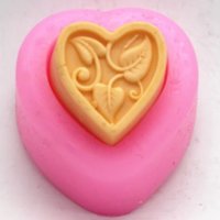 Дълбоко сърце с листа в средата силиконов молд форма калъп за шоколад гипс сапун, снимка 1 - Форми - 30447932